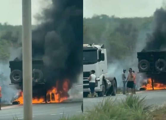 Motorista salva carreta de incendio na MT 251 em Chapada dos Guimaraes
