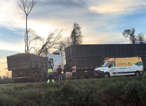 Acidente envolveu 3 caminhões e uma caminhonete, na BR-163 em Sinop (MT). - Foto: Reprodução