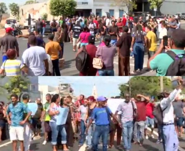 Grupo de pescadores participa de protesto em frente à Superintendência do Trabalho, em Cuiabá, cobrando o pagamento do seguro-defeso. - Foto: TVCA