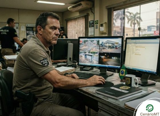 Policial Civil fazendo monitoramento de câmeras