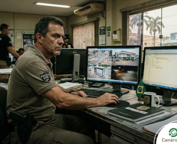 Policial Civil fazendo monitoramento de câmeras