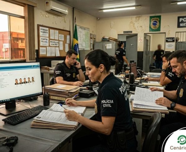 Policiais analisando caso