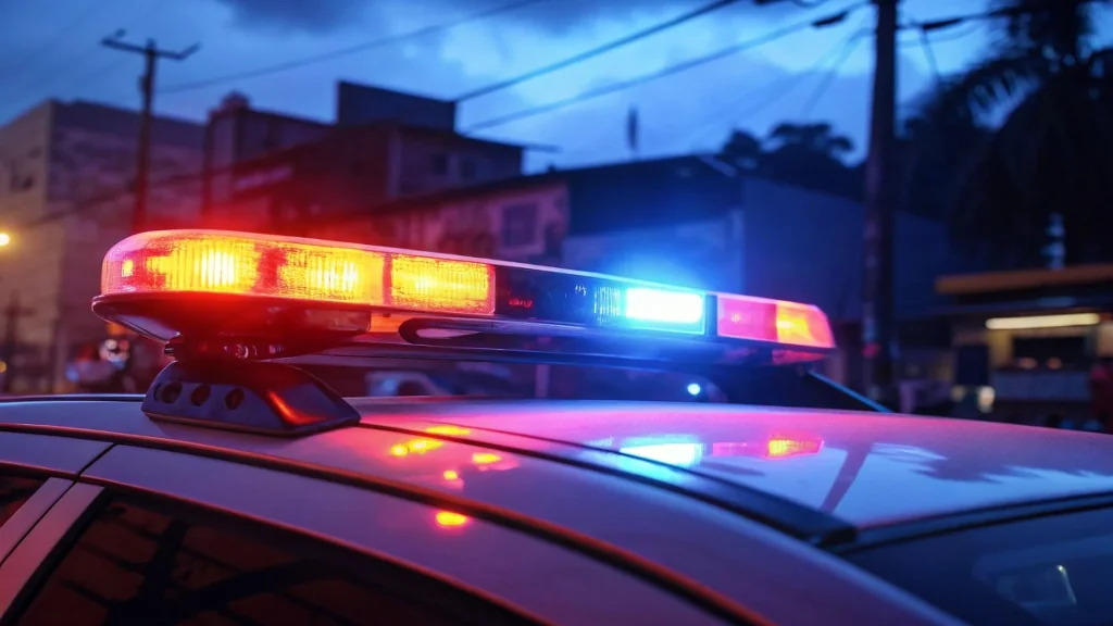 Sirene de viatura policial ao anoitecer