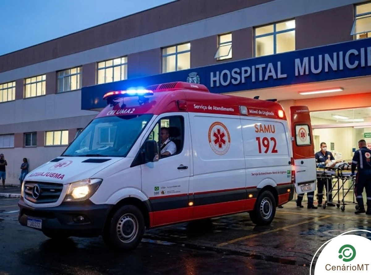 Ambulância do Samu ao anoitecer