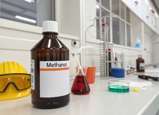 Recipiente com metanol em laboratório
