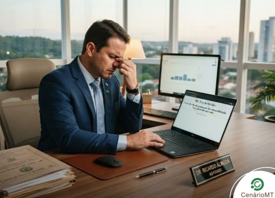 Advogado estressado com sistema no computador