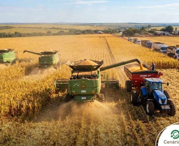 Máquinas agrícolas fazendo colheita