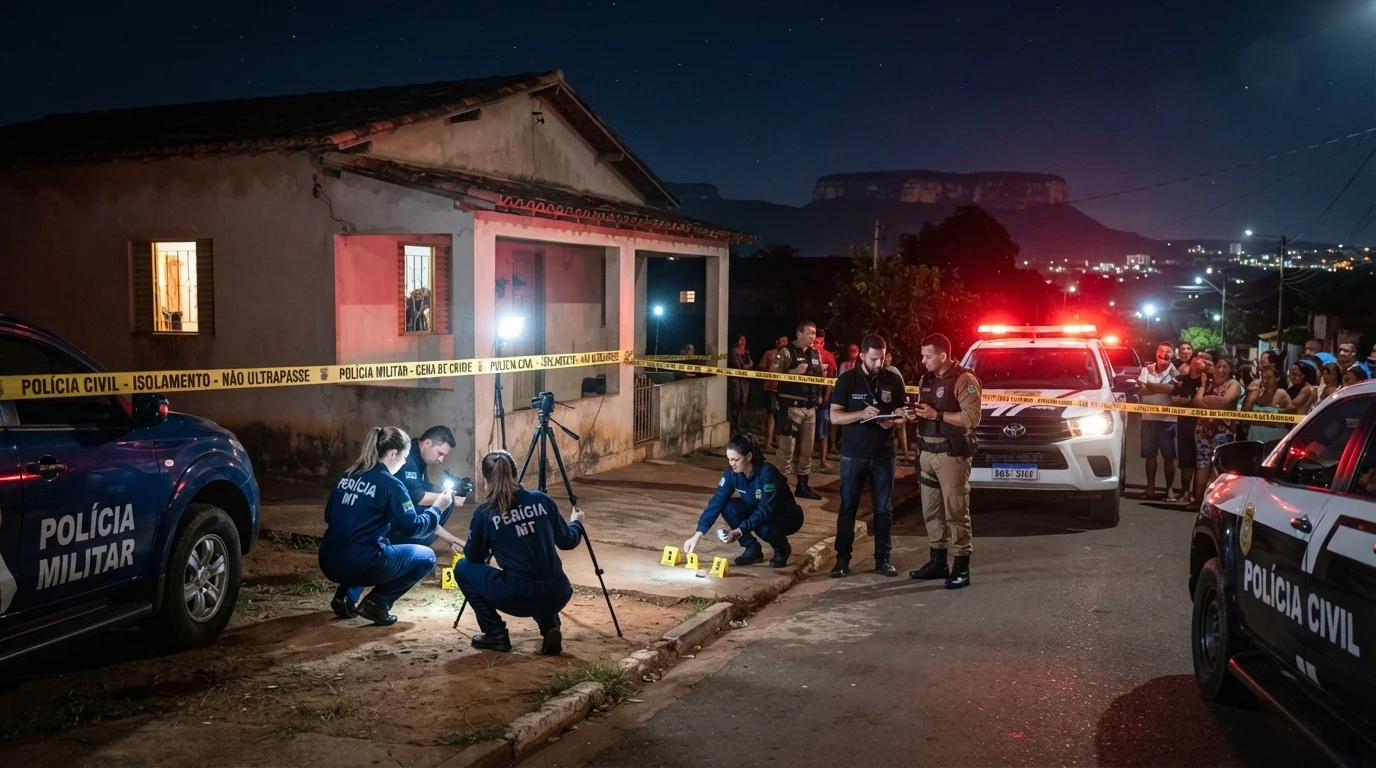 Forças de segurança e perícia isolando casa