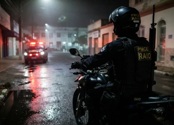 policial da raio montado na moto à noite em uma zona urbana de MT