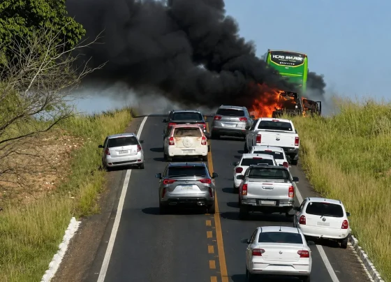 Carro pega fogo na Estrada da Guia e incêndio assusta motoristas na tarde deste domingo