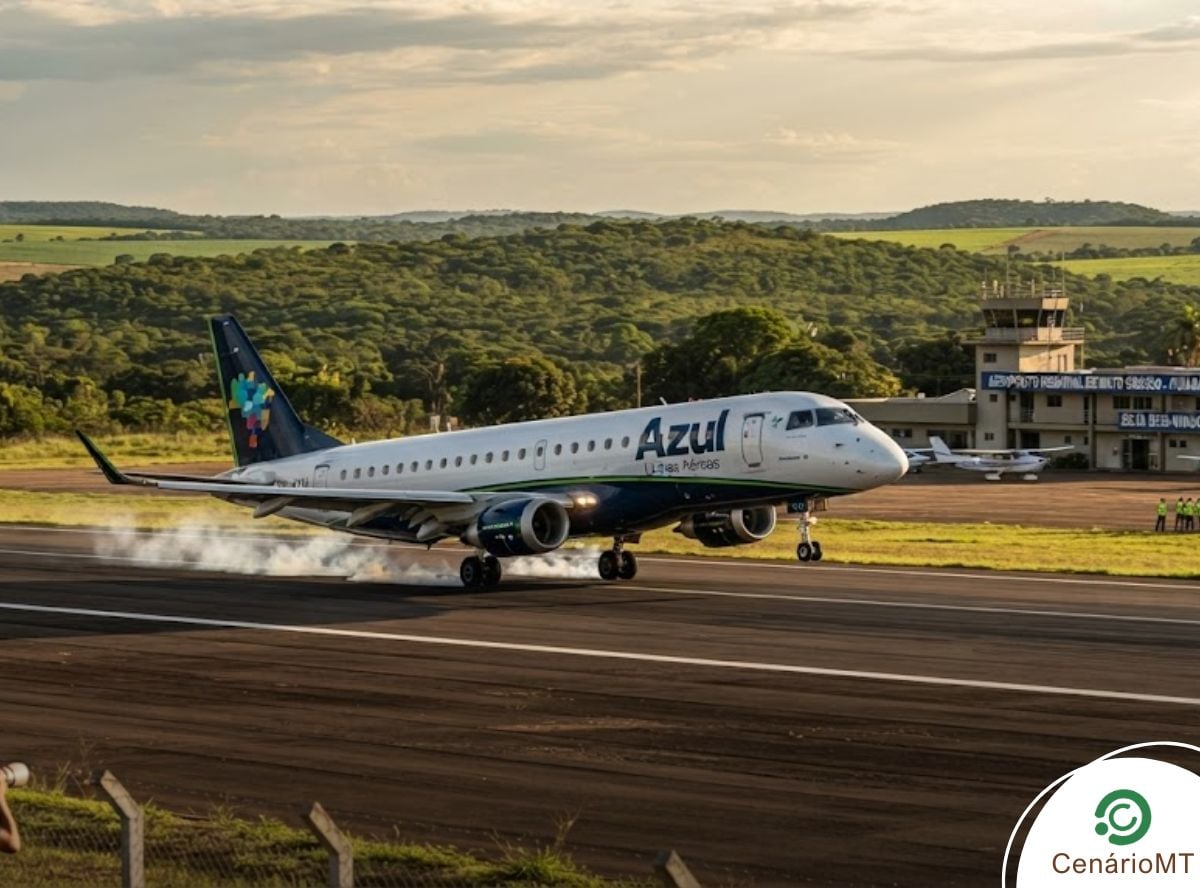 Avião da Azul pousando