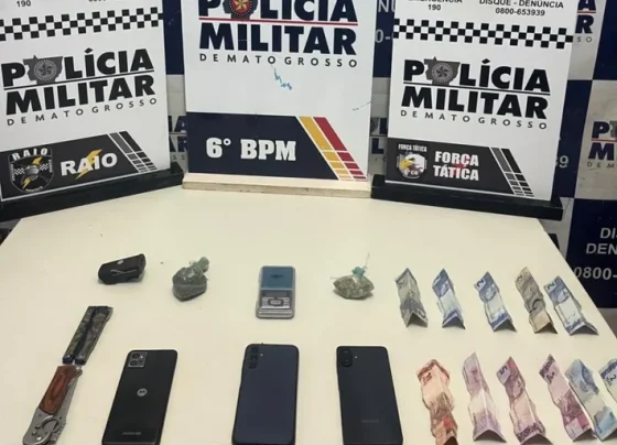Objetos apreendidos pela PM em Cáceres