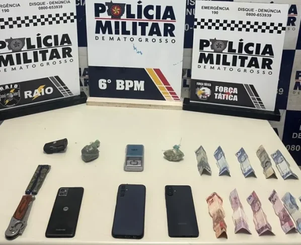 Objetos apreendidos pela PM em Cáceres