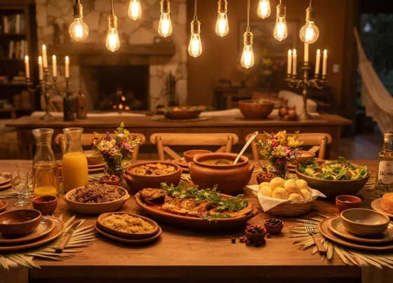 Pratos típicos em mesa de jantar