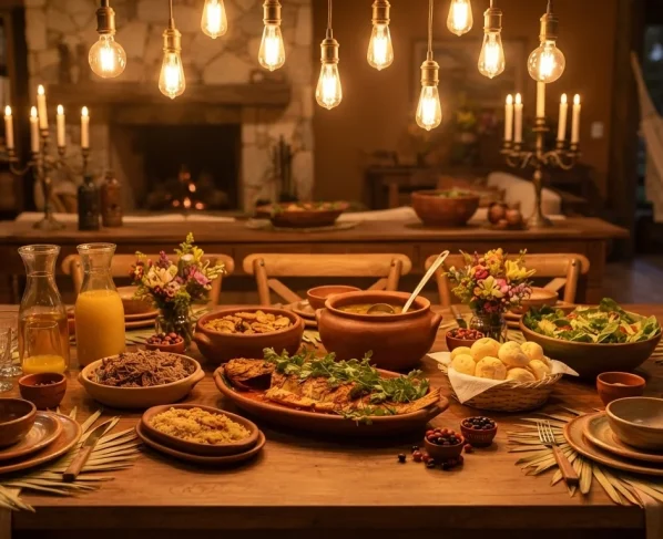 Pratos típicos em mesa de jantar