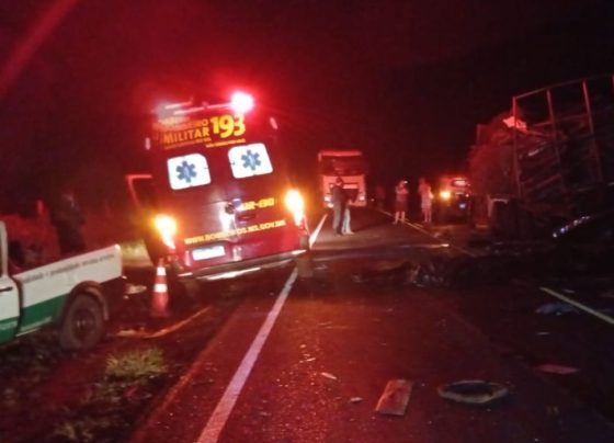 Acidente envolvendo caminhão de madeira parado na pista