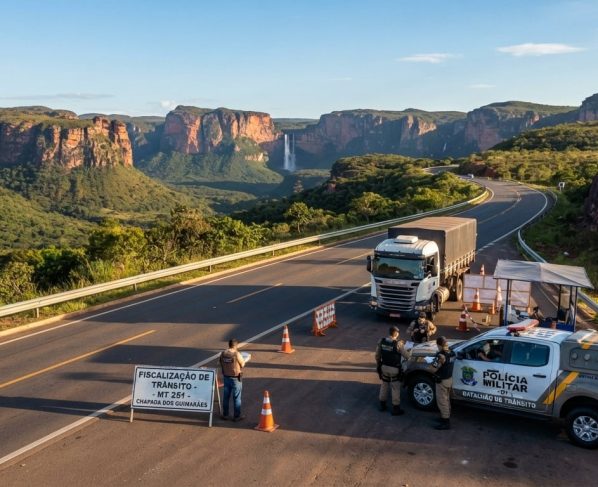 Polícia Militar realizando fiscalização na MT 251