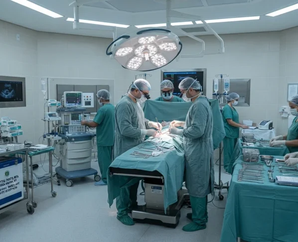 Equipe médica em centro cirúrgico preparado para captação de órgãos