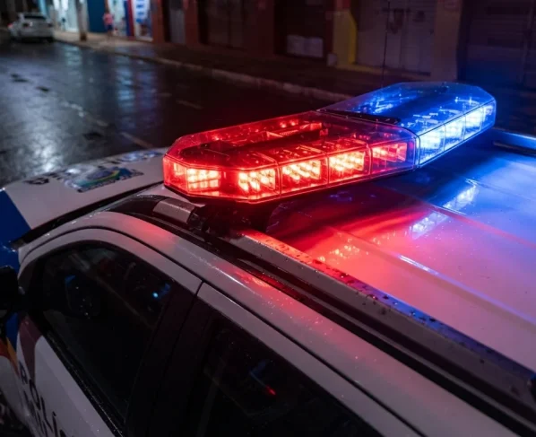 Foto com um zoom nas luzes de alerta de viatura