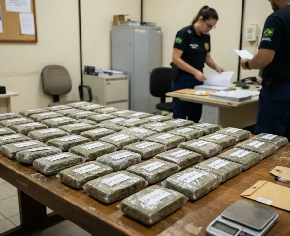 Tabletes de skunk em cima de mesa de delegacia policial