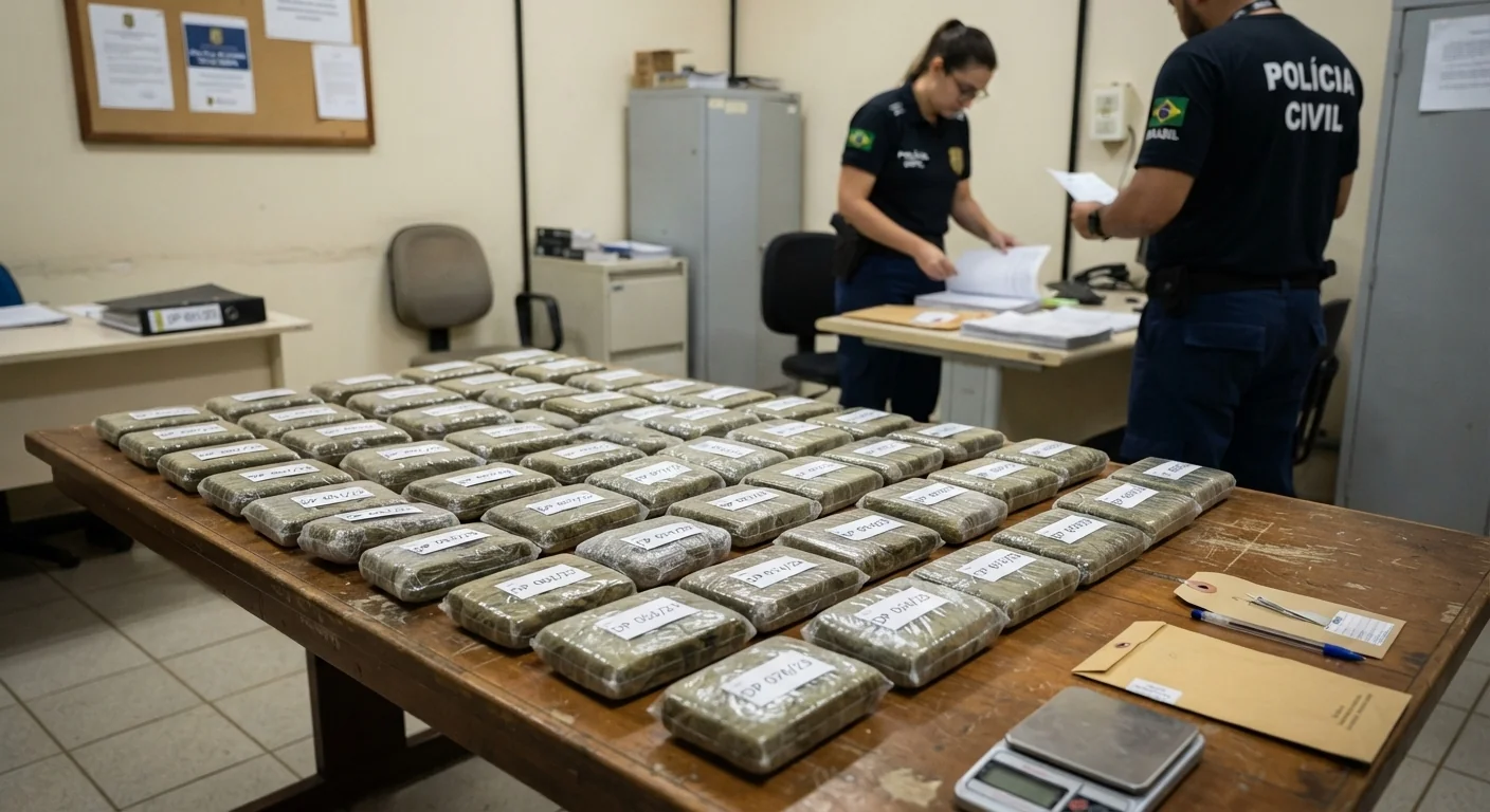 Tabletes de skunk em cima de mesa de delegacia policial