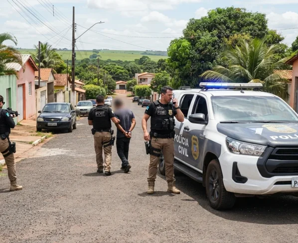 Viatura da Polícia Civil e agentes de segurança em diligência de operação contra furtos