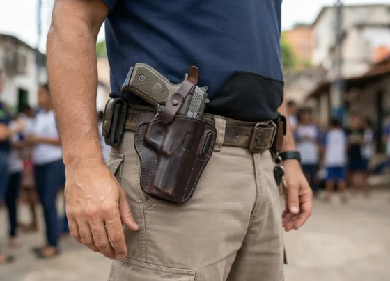 Agente social com roupas comuns portando arma em coldre