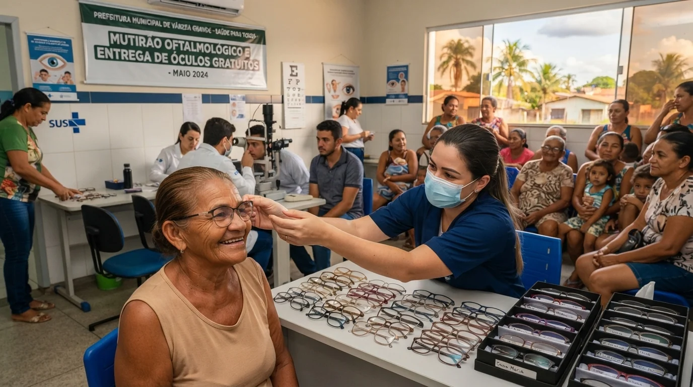 Entrega de óculos gratuitos e atendimento oftalmológico em unidade de saúde