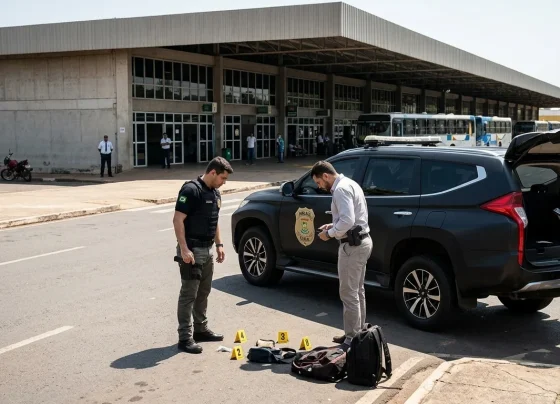 Viatura e policiais civis em operação de captura de foragidos em Cuiabá.