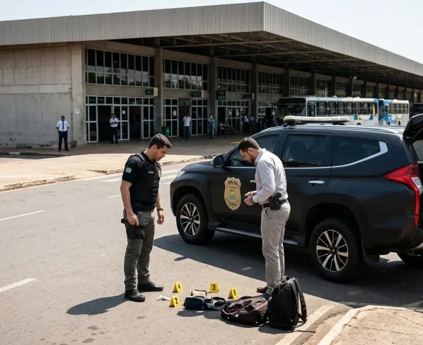 Viatura e policiais civis em operação de captura de foragidos em Cuiabá.