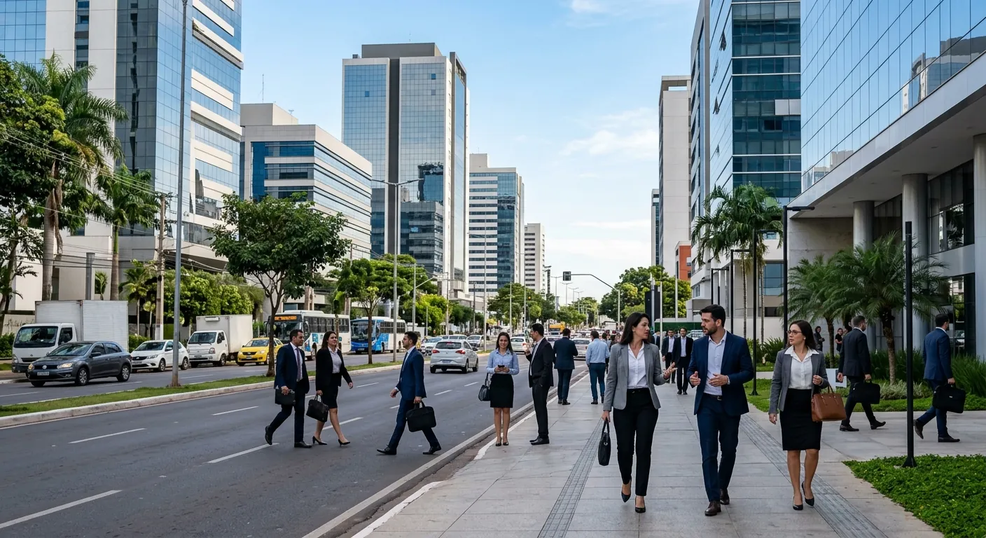 Centro comercial e edifícios em área urbana da capital de Mato Grosso.