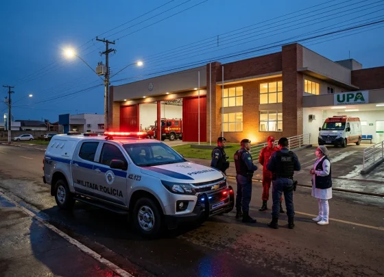 Viatura policial e base de atendimento em município do interior de Mato Grosso.
