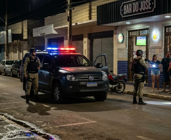 Viatura da Polícia Militar em operação de patrulhamento urbano no interior de Mato Grosso.