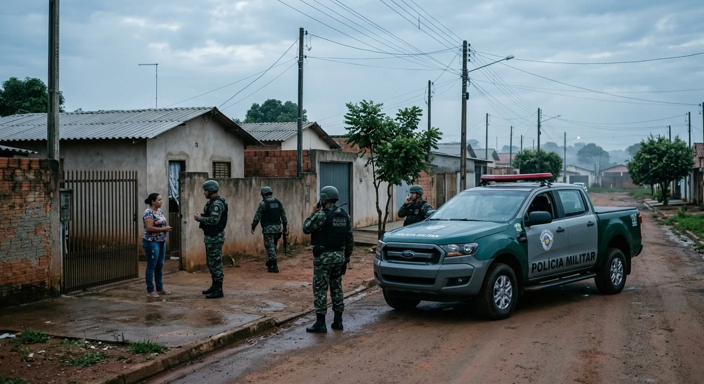 Viatura da Polícia Militar em atendimento a ocorrência de violência doméstica em bairro de Primavera do Leste.