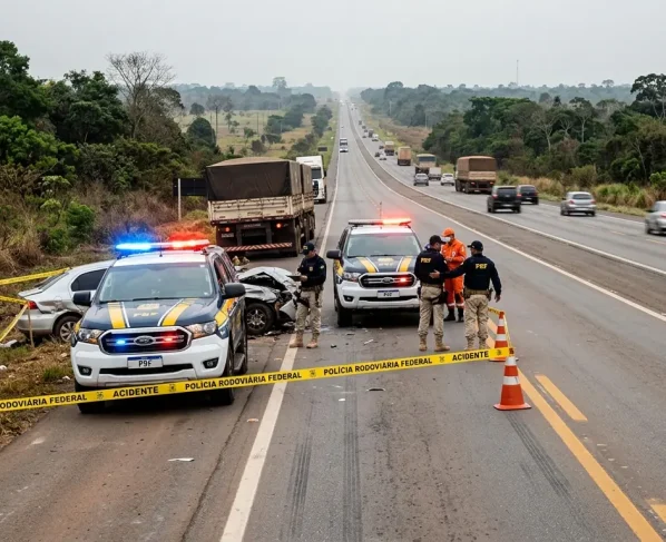 Viatura da Polícia Rodoviária Federal na BR-163 durante atendimento a acidente em Terra Nova do Norte.